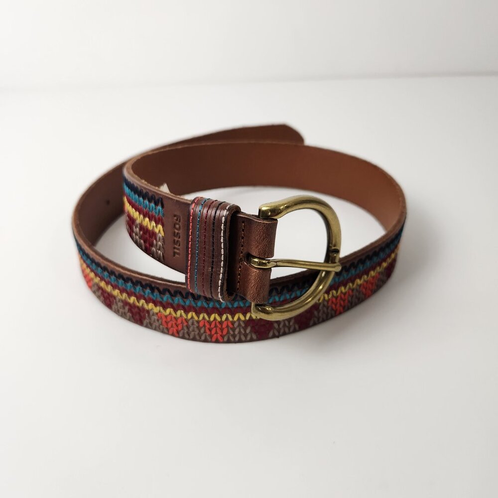 Fossil Belt Womens S Brown Southwest Embroidered Boho Western Cowgirl Rustic - Picture 10 of 10